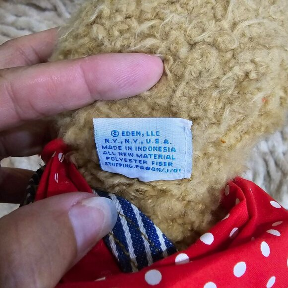 Eden OshKosh B'gosh Plush Stuffed Bear Animal Sherpa Plushie 11" striped overall - Picture 5 of 6